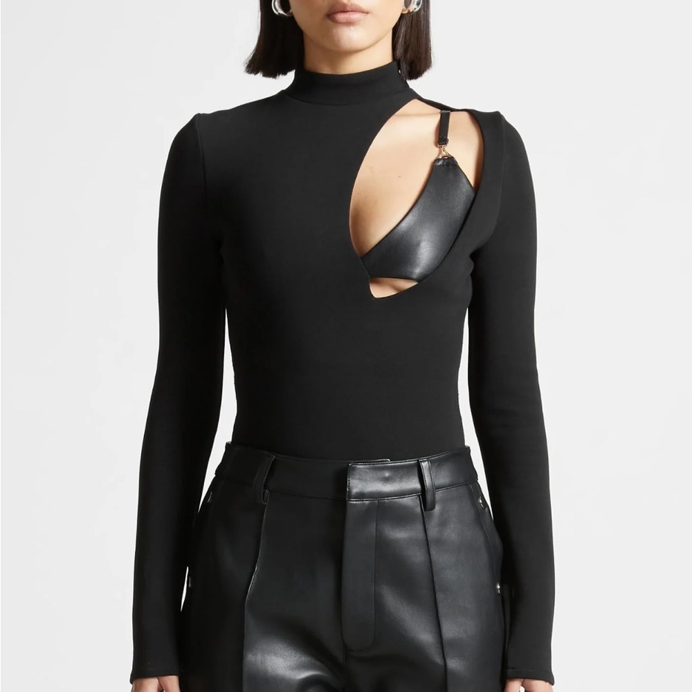 Maniere De Voir Black Cut-Out Top and Leather Trousers - Picture 2 of 4
